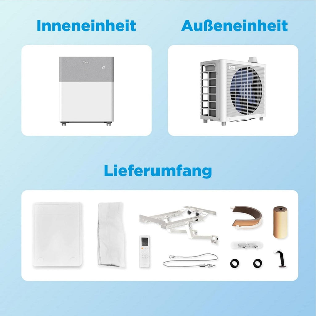 Midea Portasplit Klimaanlage, Mobile Heat Pump, Cooling A++/Heating A+, 12000 BTU 3.5 kW, for Rooms up to 42 m² / 105 m³, Only 39 dB(A) in Silent Mode