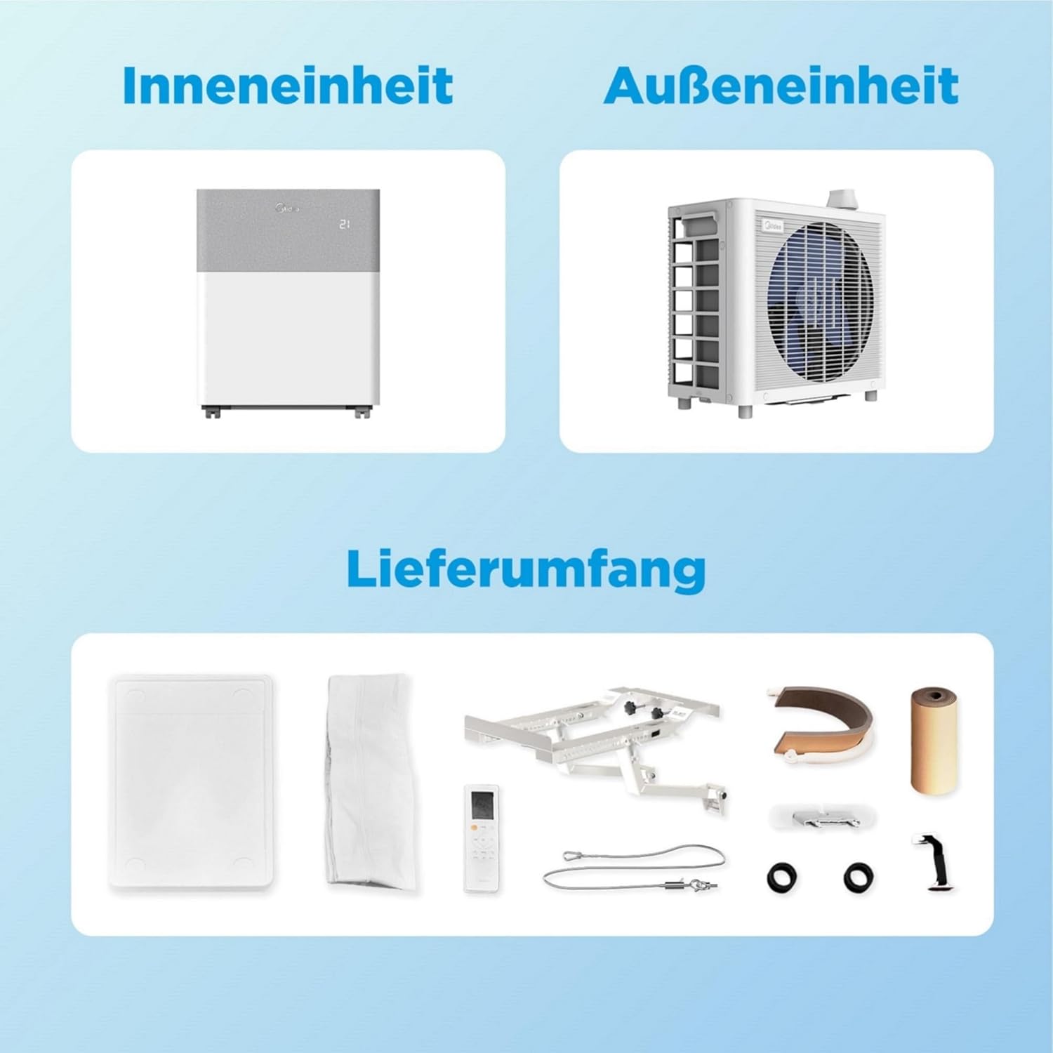Midea Portasplit Klimaanlage, Mobile Heat Pump, Cooling A++/Heating A+, 12000 BTU 3.5 kW, for Rooms up to 42 m² / 105 m³, Only 39 dB(A) in Silent Mode