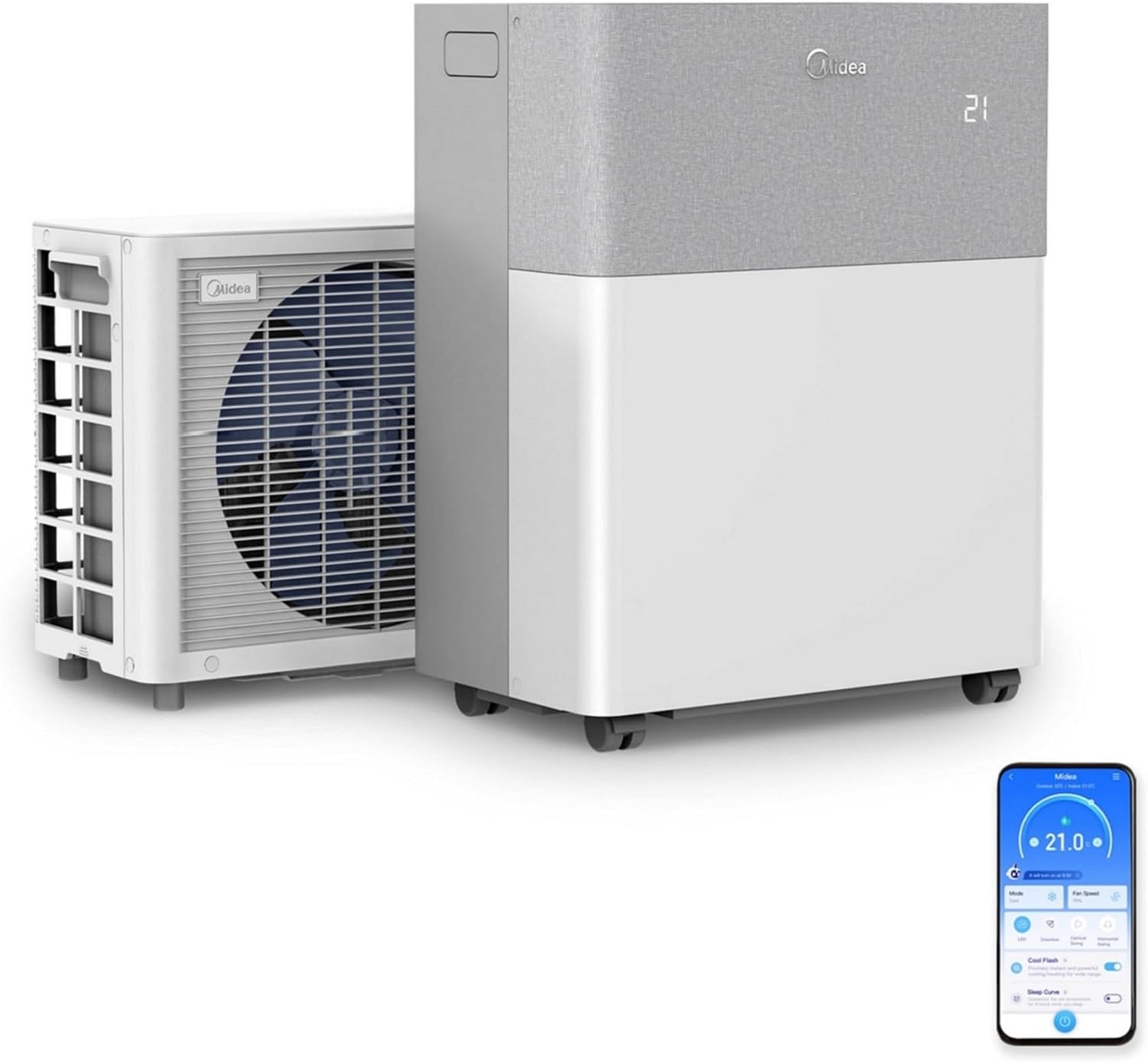Midea Portasplit Klimaanlage, Mobile Heat Pump, Cooling A++/Heating A+, 12000 BTU 3.5 kW, for Rooms up to 42 m² / 105 m³, Only 39 dB(A) in Silent Mode