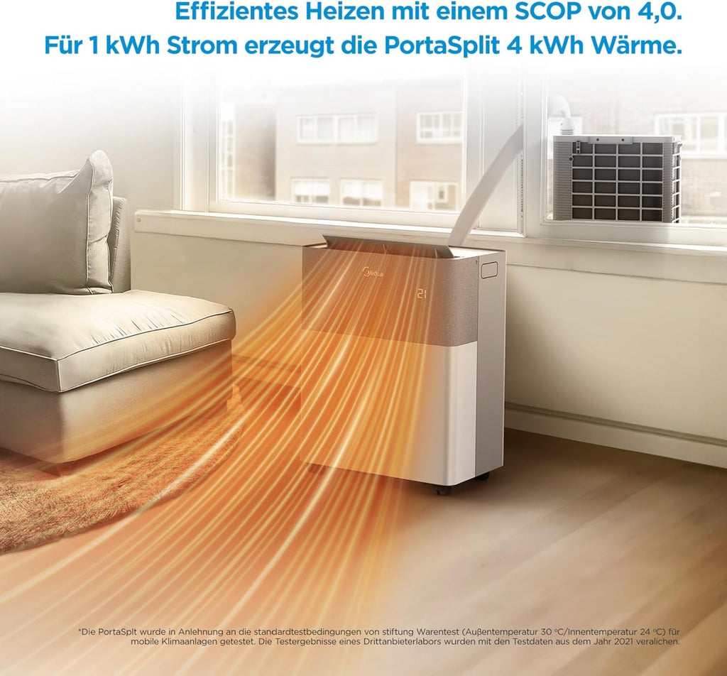 Midea Portasplit Klimaanlage, Mobile Heat Pump, Cooling A++/Heating A+, 12000 BTU 3.5 kW, for Rooms up to 42 m² / 105 m³, Only 39 dB(A) in Silent Mode