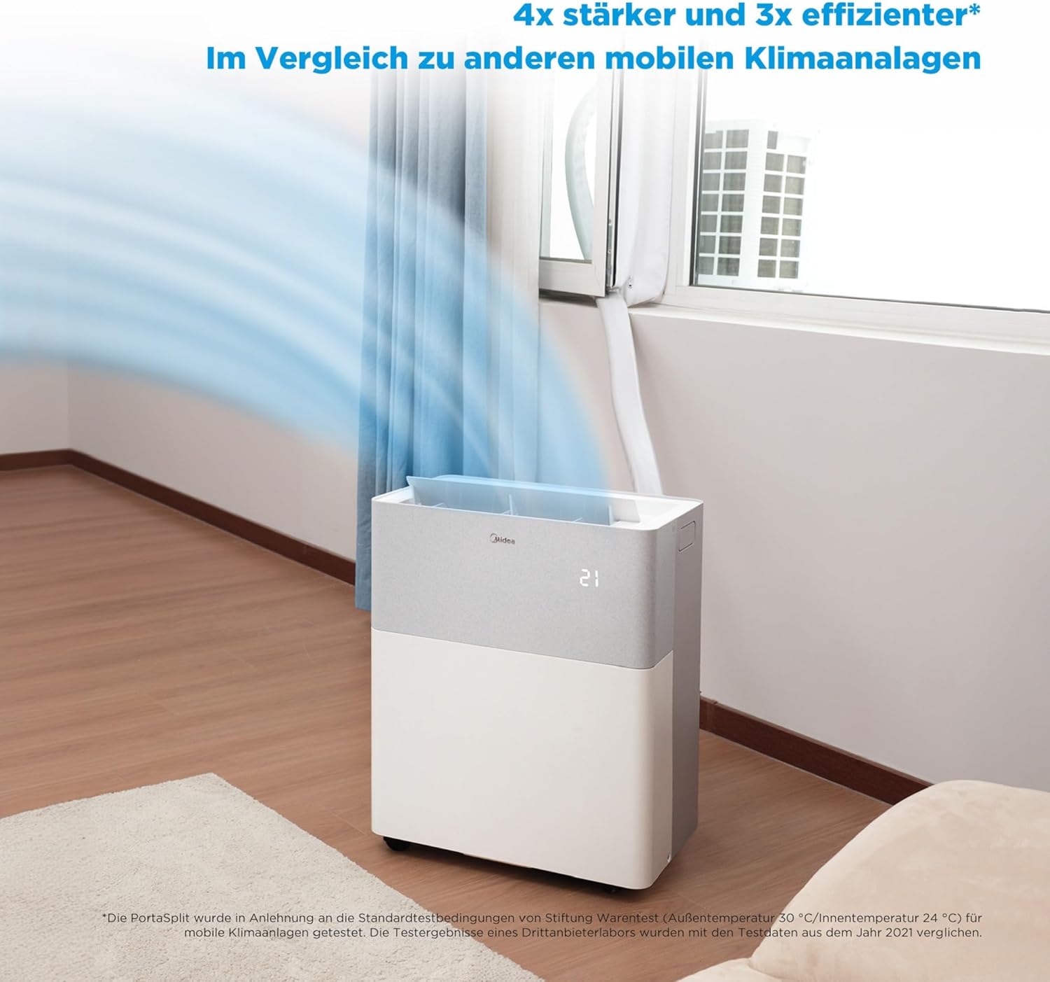 Midea Portasplit Klimaanlage, Mobile Heat Pump, Cooling A++/Heating A+, 12000 BTU 3.5 kW, for Rooms up to 42 m² / 105 m³, Only 39 dB(A) in Silent Mode