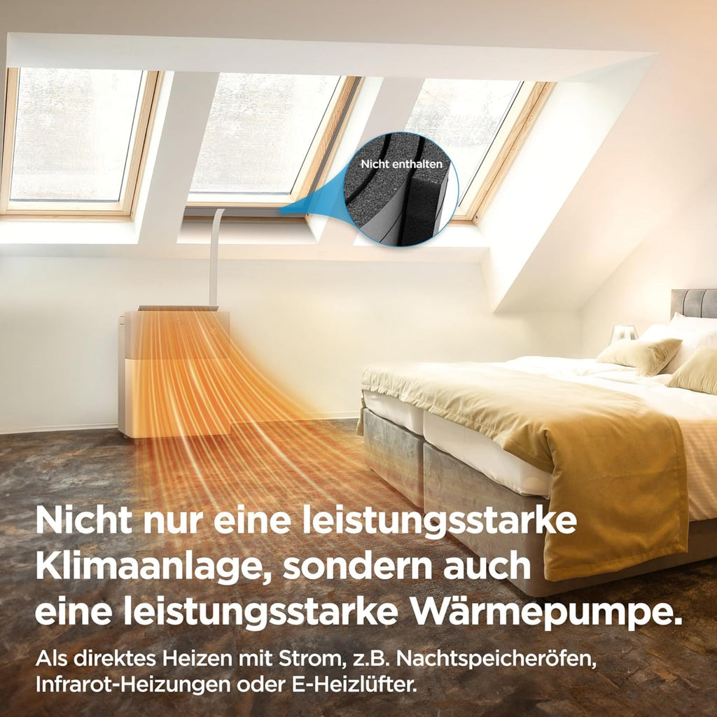 Midea Portasplit Klimaanlage, Mobile Heat Pump, Cooling A++/Heating A+, 12000 BTU 3.5 kW, for Rooms up to 42 m² / 105 m³, Only 39 dB(A) in Silent Mode