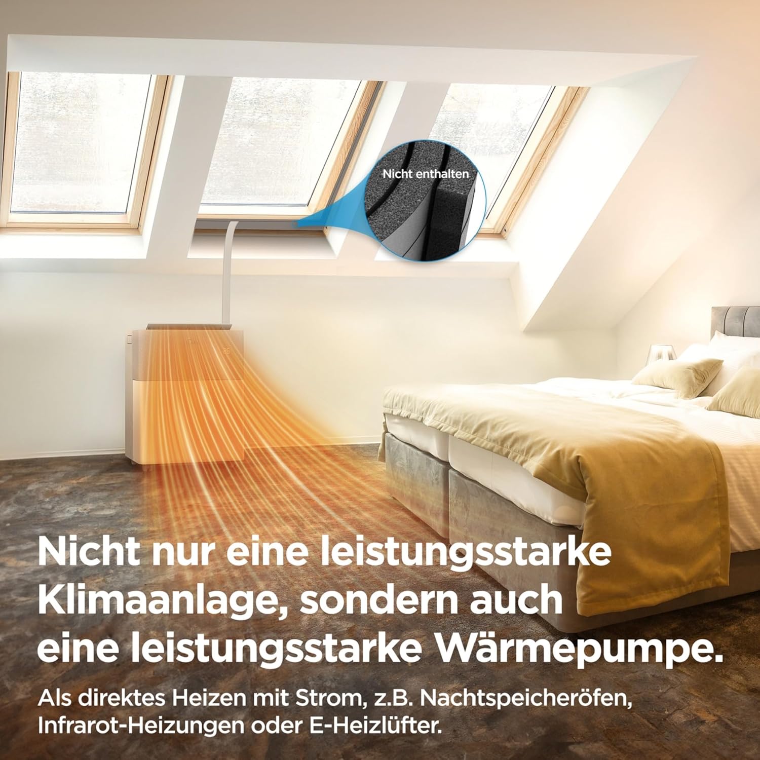 Midea Portasplit Klimaanlage, Mobile Heat Pump, Cooling A++/Heating A+, 12000 BTU 3.5 kW, for Rooms up to 42 m² / 105 m³, Only 39 dB(A) in Silent Mode